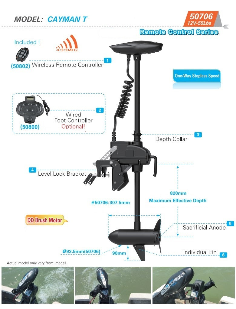CAYMAN T TRANSOM MOUNT TROLLING MOTOR 12V 55Lbs