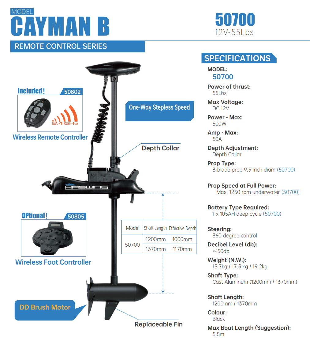 CAYMAN BOW MOUNT TROLLING MOTOR 12V 55Lbs (OPEN BOX)