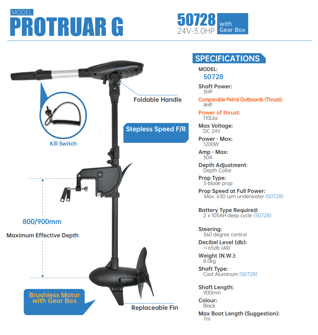 PROTRUAR G BRUSHLESS TRANSOM MOUNT MOTOR 3.0 24V