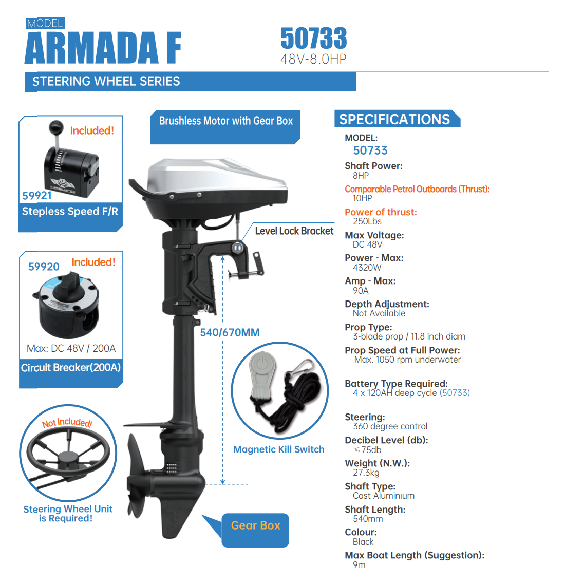 ARMADA F BRUSHLESS TROLLING MOTOR 48V 8HP
