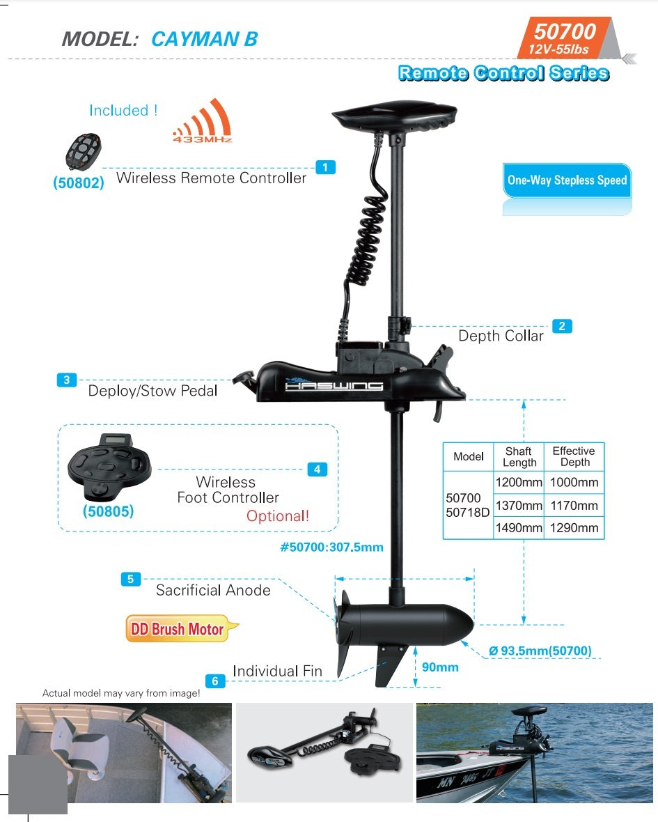 CAYMAN BOW MOUNT TROLLING MOTOR 12V 55Lbs (Refurbished)