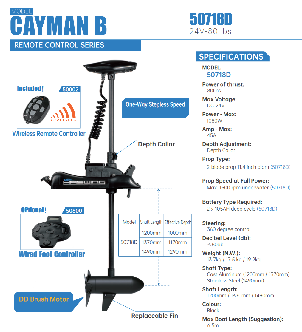 CAYMAN BOW MOUNT TROLLING MOTOR 24V 80Lbs (OPEN BOX)
